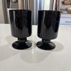 Vintage Italian Black Crystal Wine/Water Pedestal Goblets - (Set of 2)-6” 1980’s